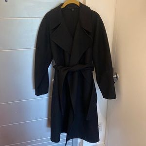 Uniqlo U Wool Blend Double Breasted Belted Double Face Wrap Long Coat Black S